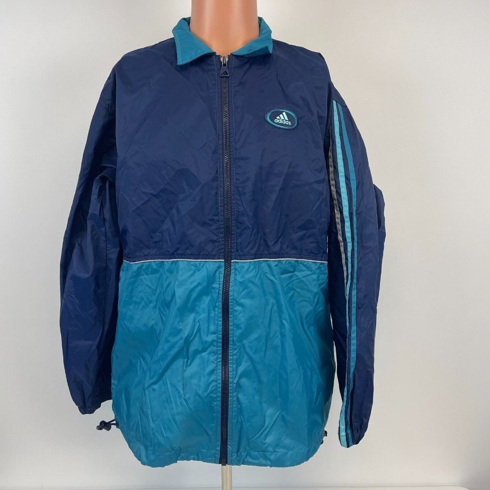 Adidas Embroidered Full Zip Windbreaker Jacket Vintage Blue Size L - Picture 2 of 4